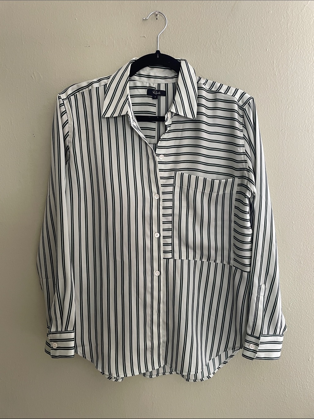 Rails Green and Blue Vertical Stripe Button-Up Shirt